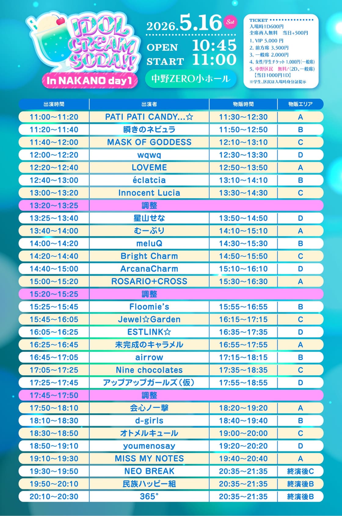 IDOL CREAM SODA!! In NAKANO day1 | TicketDive IDOL CREAM SODA!! In NAKANO day1 | TicketDive